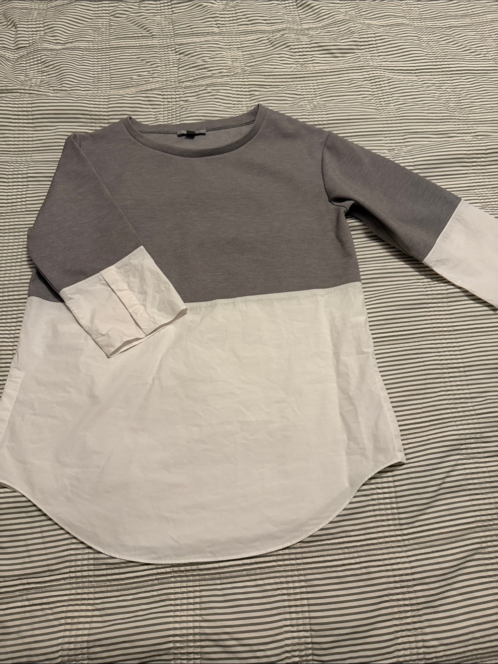 COS Gray and White Two-Tone Long Sleeve Top